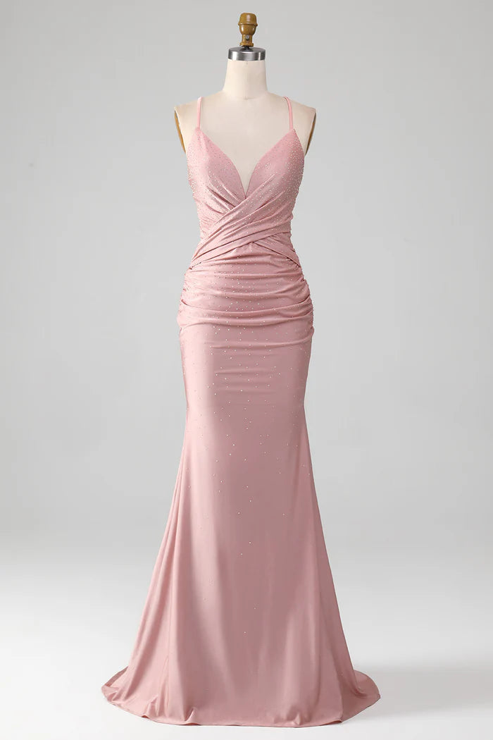 Vestido Weitese con cuentas ruborizadas brillantes, vestido de fiesta sin mangas, vestido largo con corte sirena, vestido de fiesta